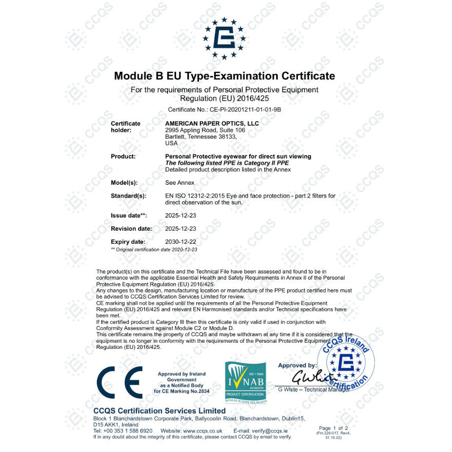 Solar Eclipse Glasses 2026 – ISO 12312-2 & CE Certified
