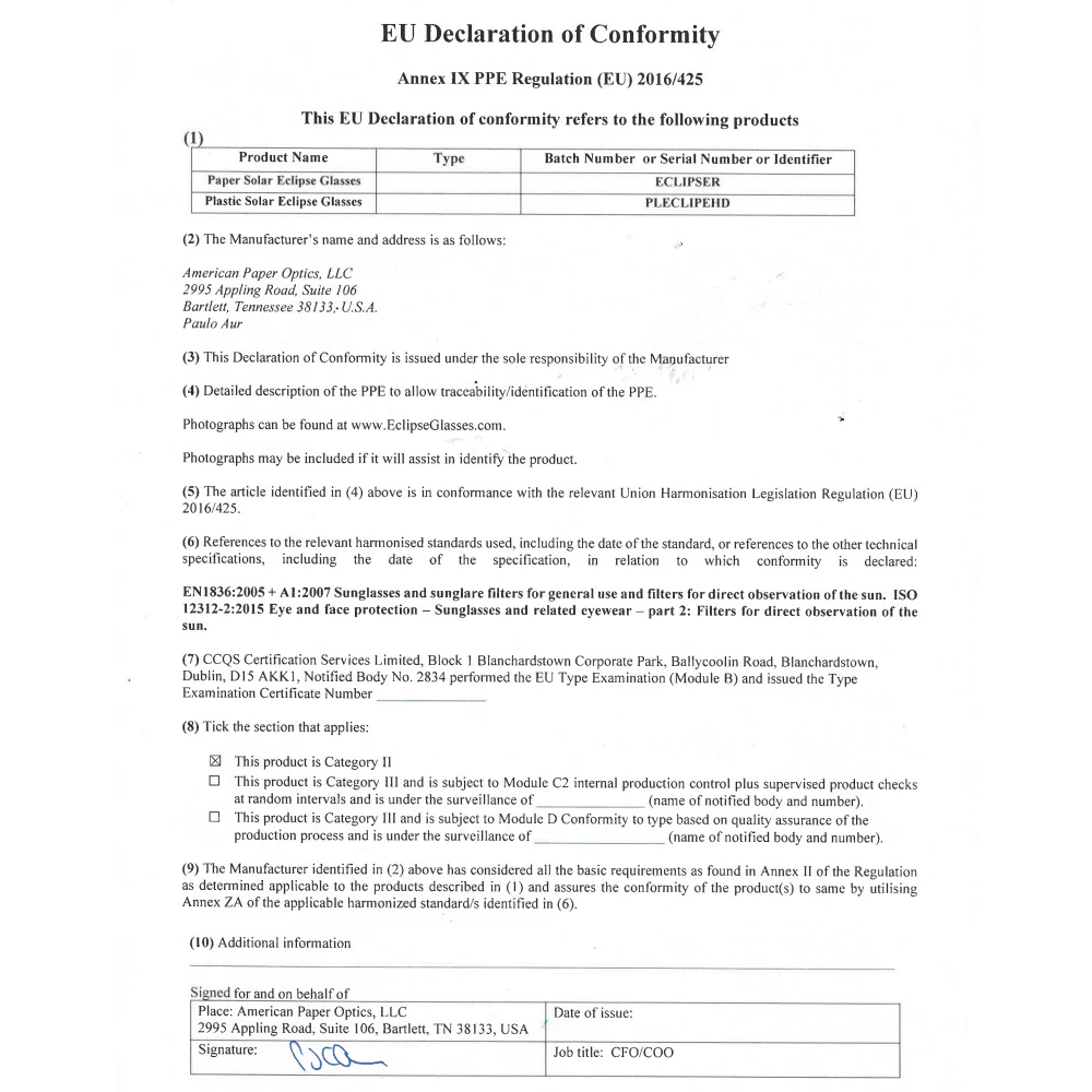 Solar Eclipse Glasses 2026 – ISO 12312-2 & CE Certified